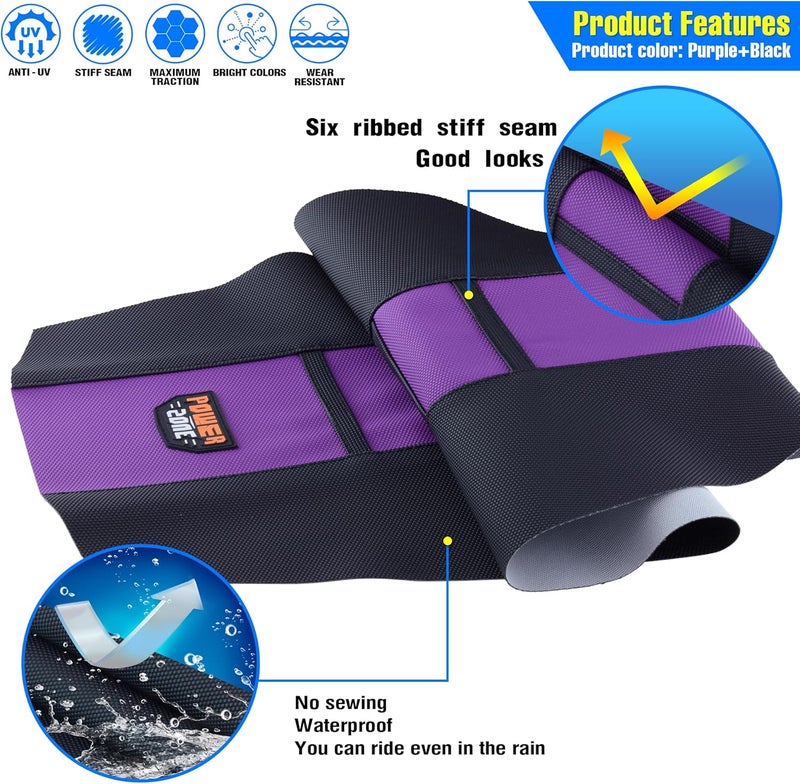 MCHMFG Universal Ribbed Dirt Bike Seat Cover - Gripper Soft Seat Cover for Most Dirt Pit Bike Motorcycle (Black-Purple) - Image 3